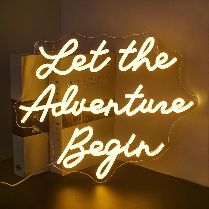 NOSUN Let The Adventure Begin Neon Sign Warm White Neon Signs for Wall Decor Dimmable Let's Party Led Sign Funny Neon Lights for Bedroom Home Club Bar Wedding Engagement Birthday Party Decor