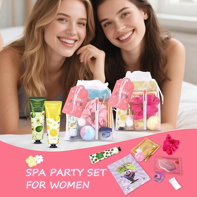 88PCS SPA Party Supplies for Girls, Under Eye Patches, Facial Masks, Lip Mask & Balm, Hand Cream, Foot Bath Bombs, Compressed Towel, Hair Band, Bulk Birthday & Sleepover Party Kit