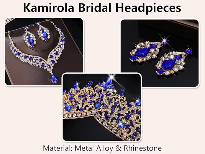 Kamirola Tiaras and Crowns for Women,Tiaras Earrings Necklace, Crystal Bridal Jewelry Set, Costume Party Halloween Prom Pageant Jewelry for Women TR80
