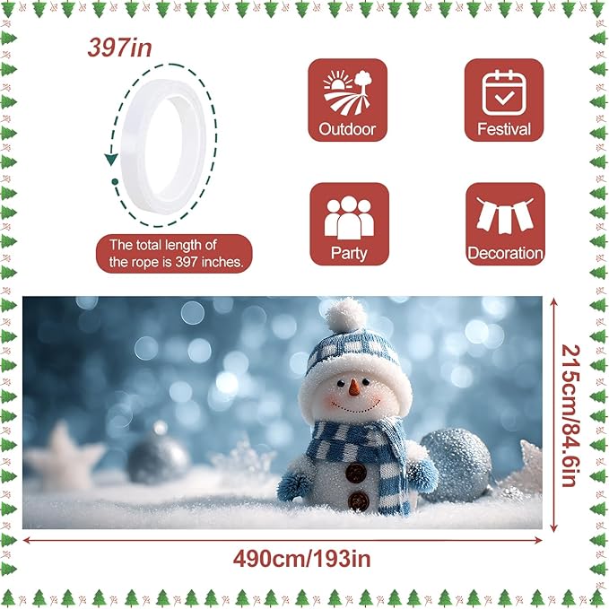 Christmas Garage Door Banner 7x16FT Snowman Winter Scene, Cute Holiday Garage Door Cover for Outdoor Xmas Decorations & Driveway Displays
