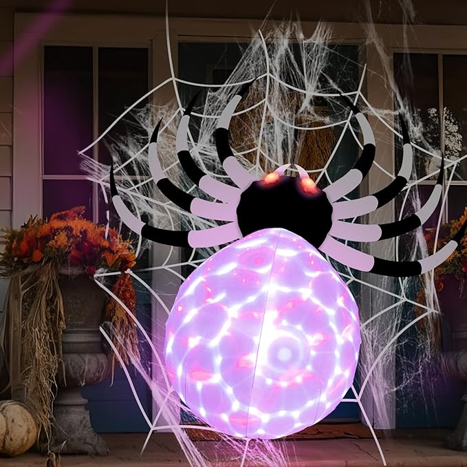 8FT Inflatable Spider for Halloween Decorations: Giant Blow Up Spider with Magic Light Halloween Decor for Outdoor Yard Patio Lawn Garden