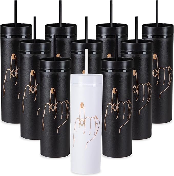 10 Pack Ring Finger Skinny Tumblers| 16 oz Bachelorette Party Cups.Engagement Wedding Gifts.Bridesmaid Proposal Gifts.Bridal Shower Gifts.Bride Bridesmaids Bridal Party Tumblers Cups(Black).