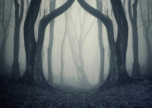 BELECO 15x8ft Fabric Dark Misty Woods Halloween Spooky Forest Backdrop for Photography Magic Grove Vampire Evil Trees Background Witch Wizard Sorcerer Ghost Theme Party Decorations Banner Photo Props