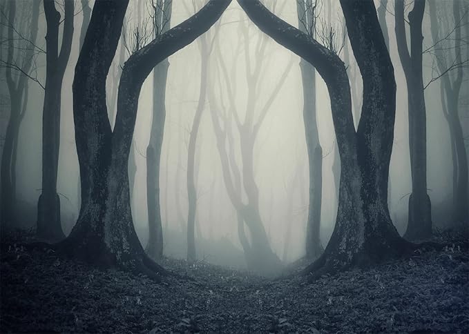 BELECO 10x8ft Fabric Dark Misty Woods Halloween Spooky Forest Backdrop for Photography Magic Grove Vampire Evil Trees Background Witch Wizard Sorcerer Ghost Theme Party Decorations Banner Photo Props