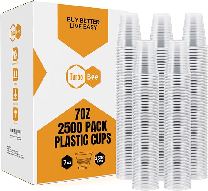Turbo Bee 2500Pack 7oz Plastic Cups Disposable,Drinking Cups, Clear Plastic Tumblers for Birthday Parties, Picnics, Ceremonies, and Weddings