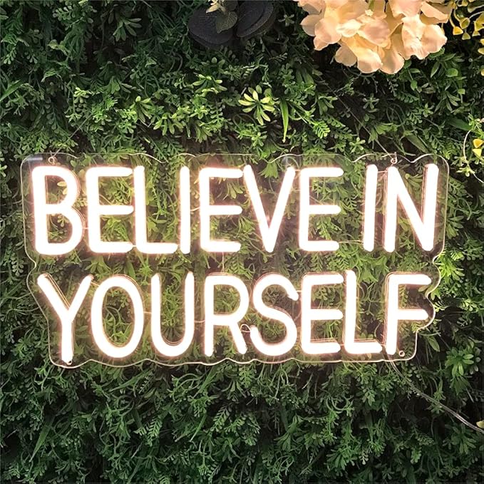 Believe In Yourself Neon Sign for Wall Decor, 17"x9" LED Light USB Dimmable Powered for Bedroom Bedroom Office Home Decor Man Cave, Birthday Gifts for Boys Girls