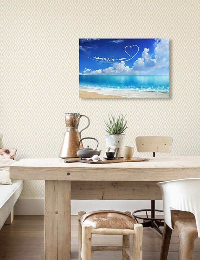 IPIC - Seaside Skywriting Personalized Wall Art with Names, Customized Gift for Couple, Customized Canvas for Wedding Anniversary. 18x12