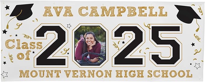 Let's Make Memories Personalized Graduation Banner - Graduation Party Decorations - Customized Photo Banner - Class of 2025 - Indoor/Outdoor Vinyl - Year of the Graduate - 10 ft