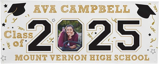 Let's Make Memories Personalized Graduation Banner - Graduation Party Decorations - Customized Photo Banner - Class of 2025 - Indoor/Outdoor Vinyl - Year of the Graduate - 10 ft