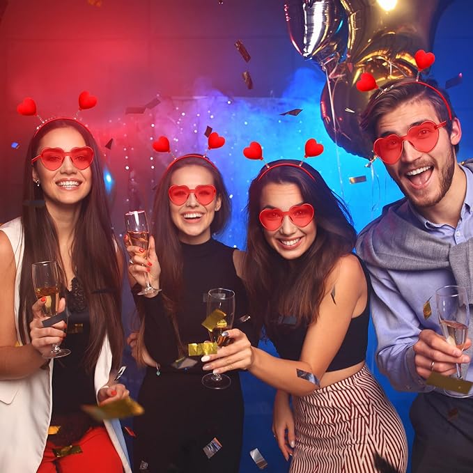 Yunsailing 48 Pcs Valentines Day Heart Headband Boppers and Heart Shape Sunglasses Valentines Accessories Costume Photo Prop(Red)