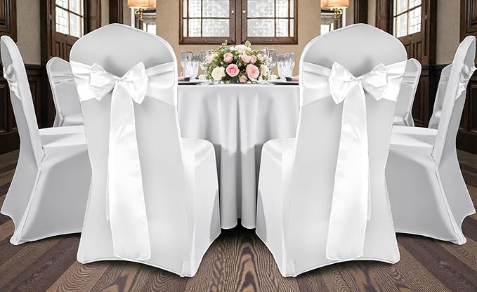 VDS Satin Chair Sashes Chair Cover Back Tie Sateen Bows Ribbon for Wedding Birthday Graduation Engagement Ceremony Event Party Banquet Venue Hotel All Dining Chair Decoration (40PC) (White)