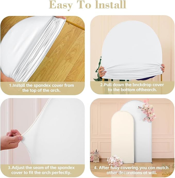 Beige and White Arch Backdrop Cover Set of 3 - Spandex Arch Covers 7.2FT 6.6FT 6FT Stretchy Fabric Backdrop for Wedding Ceremony, Bridal Baby Shower, Birthday Party, Photo Booth Background Decor