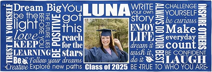 Let's Make Memories Personalized Graduation Banner - Graduation Party Decorations - Customized Congratulations Banner - Class of 2025 - Indoor/Outdoor Vinyl - Big Dreams - Blue - 8 ft.