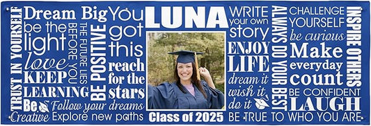 Let's Make Memories Personalized Graduation Banner - Graduation Party Decorations - Customized Congratulations Banner - Class of 2025 - Indoor/Outdoor Vinyl - Big Dreams - Blue - 8 ft.
