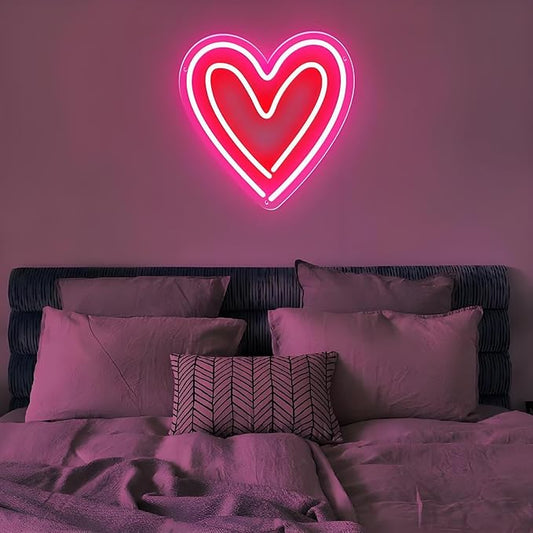 Heart Neon Sign - 5-Level Dimmable USB Pink Neon Signs & Valentine's Day Decor, Ideal for Weddings, Bedrooms, Romantic Nights, Cute Wall Art for Spaces