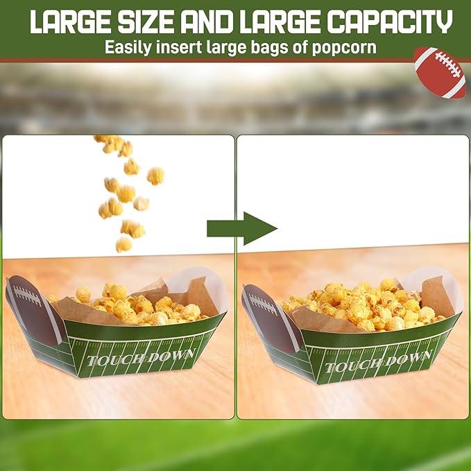 200 Pcs Football Party Decorations, 5 lb 100 Football Paper Food Trays Disposable Serving Trays Boats with 100 Grease Resistant Liner Papers for Birthday Party Supplies Sport Game Event Favors
