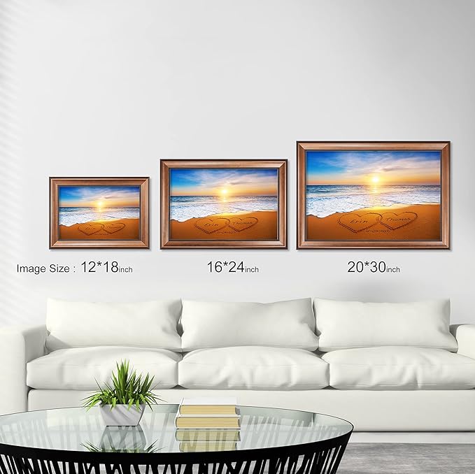 Heart and Heart at Beautiful Sunrise Unique Personalized Framed Art with Couple's Names and Special Date on Beach,Perfect Present Love Gift for Anniversary,Wedding,Birthday and Holidays