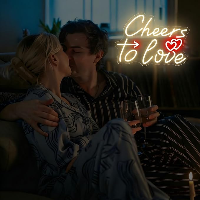 Cheers To Love Neon Sign, Warm White LED Neon Light for Wedding, Engagement Party & Anniversary, Valentine’s Day Decorations, Celebratory Wall Art for Date Night & Party Backdrop Decor 16.5"x11.8"
