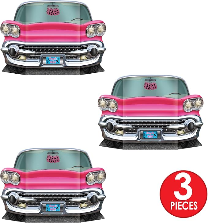 Beistle 3 Piece Rock n Roll Pink Convertible Photo Booth Props for Retro 50's Theme Party Decorations, 25" x 36.5"