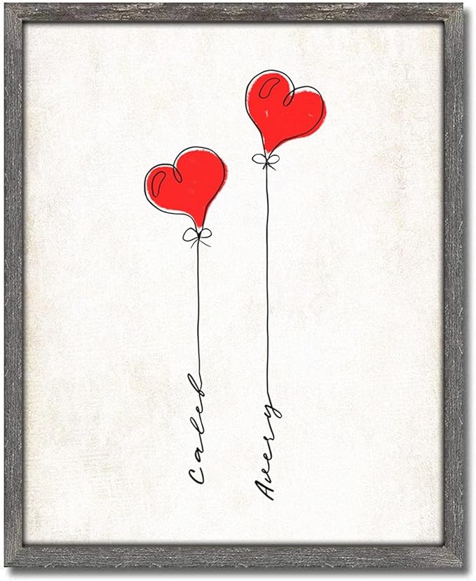 Heart Balloons - Personalized Banksy style Valentine's Day, Romantic, Wedding, Anniversary (20"x25" Framed Canvas)