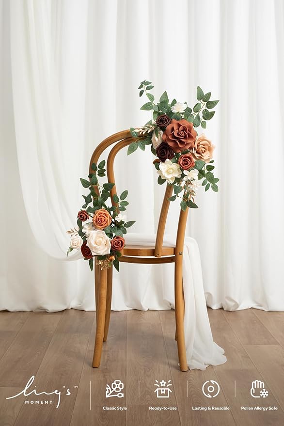 Ling's moment 2pcs Fall Wedding Artificial Floral Swag Welcome Sign Flowers Backdrop Garland Terracotta Orange Ceremony Reception Wall Home Decorations Entryway Faux Outdoor Board Head Table Decor