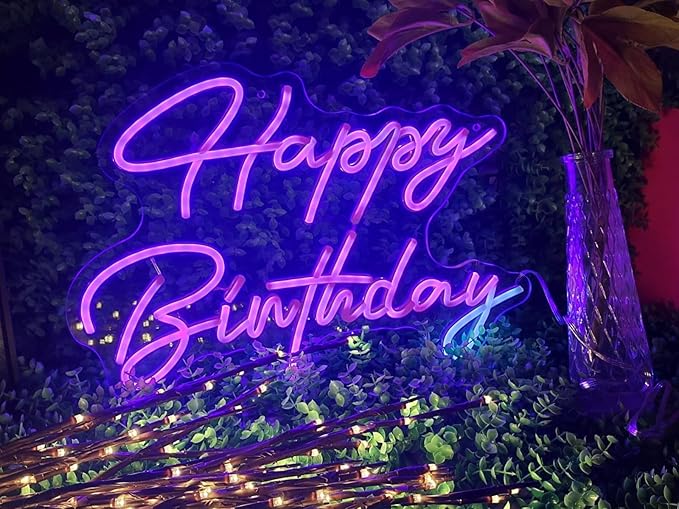 Ulalaza Smart RGB & Color Flow Effect Happy Birthday LED Neon Sign with Remote & App Control Music Sync Timer Setting LED Acrylic Light for Wall Party Décor Bedroom Bar Wedding Home Birthday USB Powered