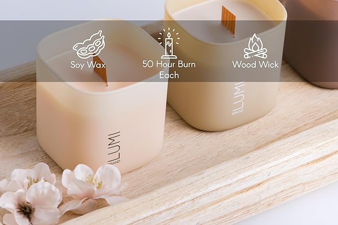 Set of 3 Premium Scented Soy Candles Gift Set | Nature's Bloom Collection - Gardenia, Hilton Garden and Rose & Oud | Crackling Wood Wick | Luxury Candles for Relaxation, Home Décor, Gifts | 9.8oz Each
