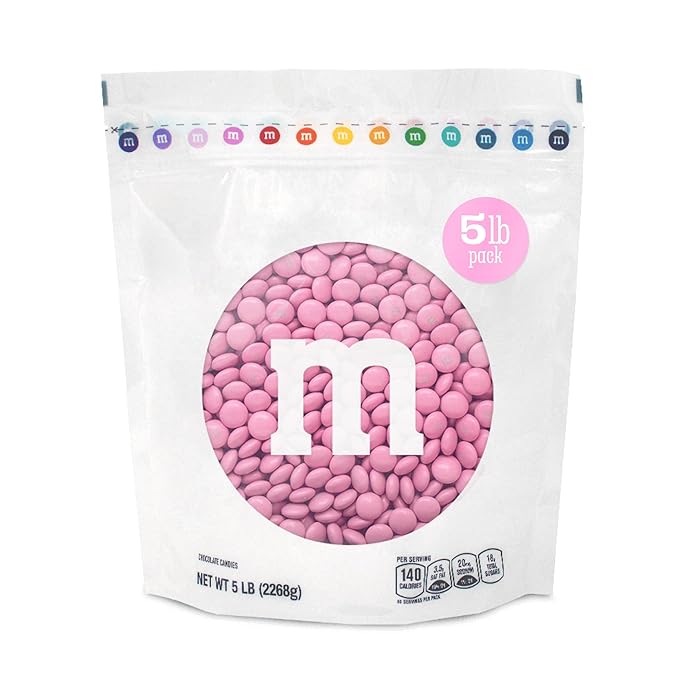 M&M’S WORLD Pink Milk Chocolate Candy, 5lbs of M&M'S in Resealable Pack for Candy Bars, Birthdays, Baby Showers, Gender Reveals, It's A Girl, Dessert Tables & DIY Party Favors