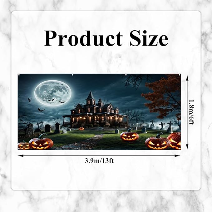 Horror Halloween Garage Door Decorations Backdrop Haunted House Moonlight Bat Terror Tomb Courtyard Wall Background Magical Night Pumpkin Trick or Treat Banner Studio Props 13x6ft