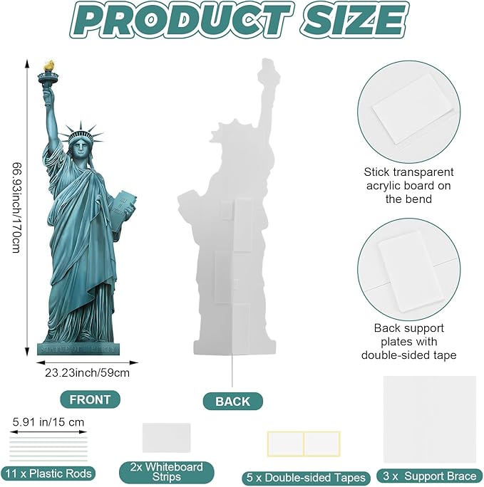 6 Ft Statue of Liberty Cardboard Cutout Statue of Liberty Stand Up Cutout Life-Size Patriotic New York City Themed Photo Booth Prop for Patriot Day Veterans Labor Day Party Decoration