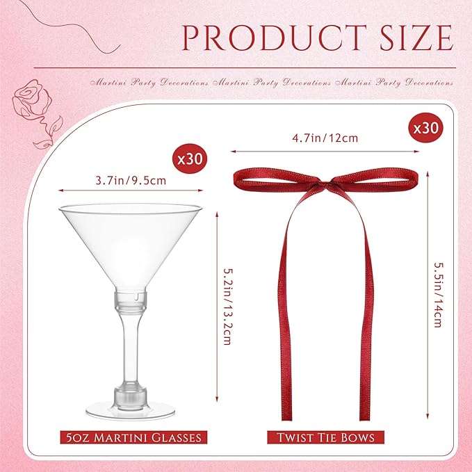 Maxdot 30 Set A Tini Bit Older Birthday Party Supplies 5 oz Espresso Martini Glasses Plastic Mini Champagne Tower with Bows for Espresso Martini Bachelorette Decoration Tiny Bar (Red)