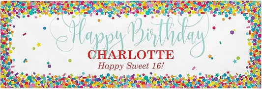 Let's Make Memories Personalized Happy Birthday Banner for Kids - Custom Colorful Party Decorations - Indoor/Outdoor Vinyl - Any Text - Happy Birthday Confetti - 8ft