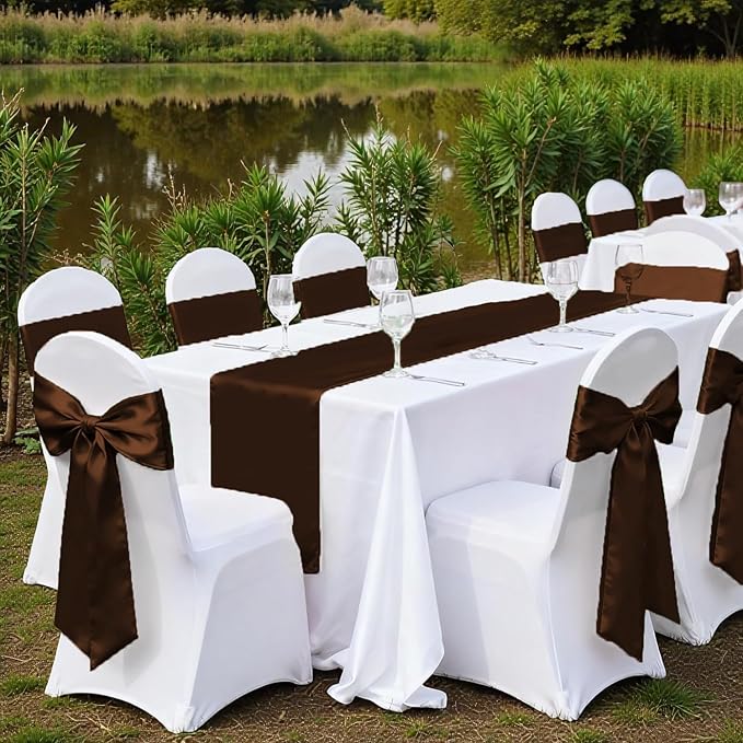 VDS Satin Chair Sashes Chair Cover Back Tie Sateen Bows Ribbon for Wedding Birthday Graduation Engagement Ceremony Event Party Banquet Venue Hotel All Dining Chair Decoration (75PC) (Chocolate Brown)