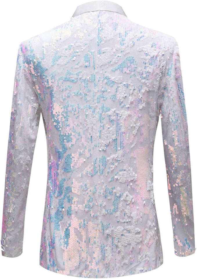 Men Fashion Velvet Sequins Floral Pattern Suit Jacket Blazer