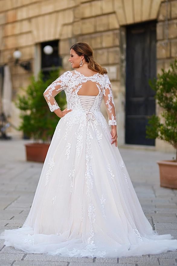 Plus Size Wedding Dresses for Bride Long Sleeve Wedding Bridal Gowns with Lace Appliques Off Shoulder Bride Dress