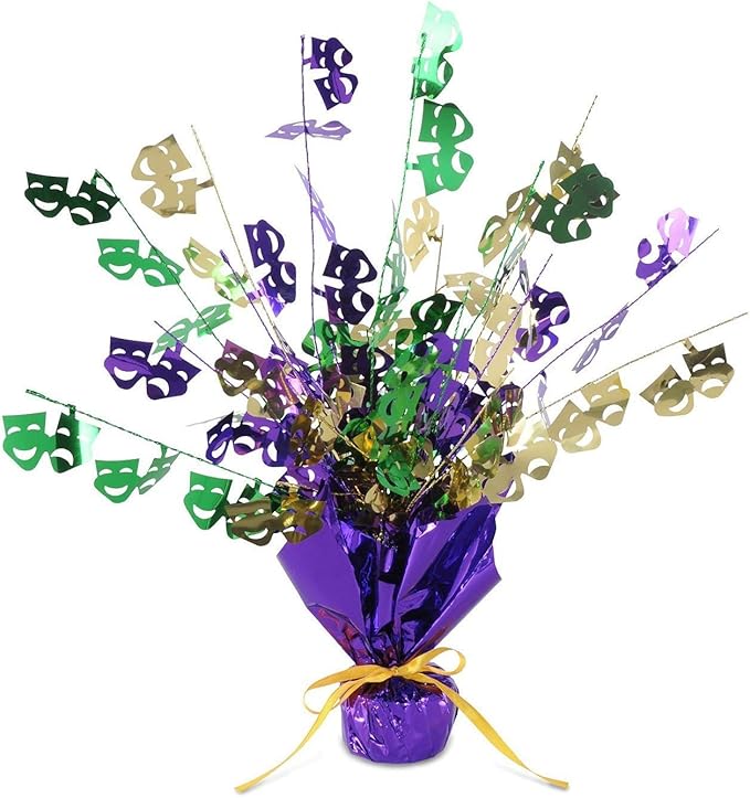 PMU 6Pc Mardi Gras Decorations Mardi Gras Gleam 'N Burst 15in Centerpiece Party Accessory