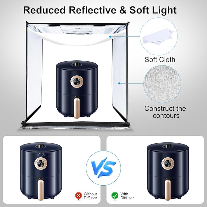 PULUZ Large Photography Light Box, 24x24 inches Photography Light Tent, 60cm x 60cm Photo Studio for Big Product, Portable Photo Booth with 2 Light Board＆ 6 Color backdrops, 5500K Lighting, US Plug