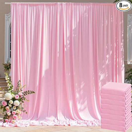 40ft x 10ft Wrinkle Free Pink Backdrop Curtain for Parties, 8 Panels 5×10ft Silky Polyester Light Pink Photo Backdrop Drapes Back Drop Cloth for Girl Party Birthday Gender Reveal Wedding Photography