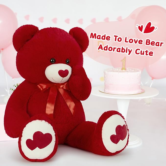 Tezituor Large Teddy Bear Stuffed Animal 47" - Big Teddy Bear with Love Red Heart - Giant Stuffed Bear Plush Toys for Kid Christmas Birthday - Valentines Bear Gift for Girlfriend, Red