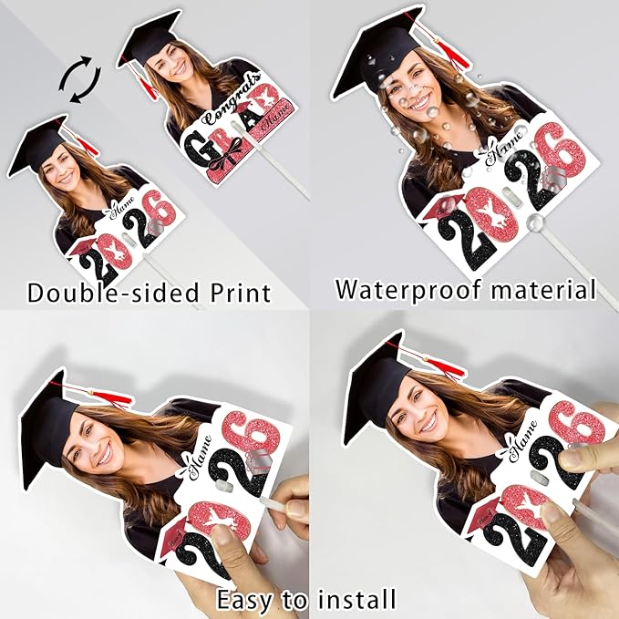 Personalized Graduation Face Fan 2026 Grade Custom Double Sided Face Cutout Fan with Handle Photo Booth Prop Party Supplies(B-Rose Gold Pink,24pcs)