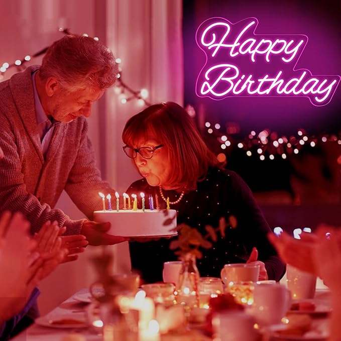 Happy Birthday Neon Sign 16 Inch Reusable LED Light Up with Dimmable ON/OFF Switch for Party Backdrop Decoration and Wall Decor Gifts,Pink(Z-HB01-Pink-16)