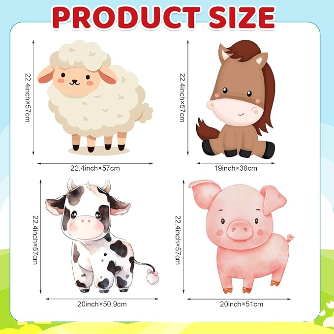 4 Pcs Large Farm Animals Decorations 22.4 Inch Cute Animal Cutouts Cartoon Backdrop for Farm Birthday Party Supplies Baby Shower Decorations Photo Booth Props Gifts
