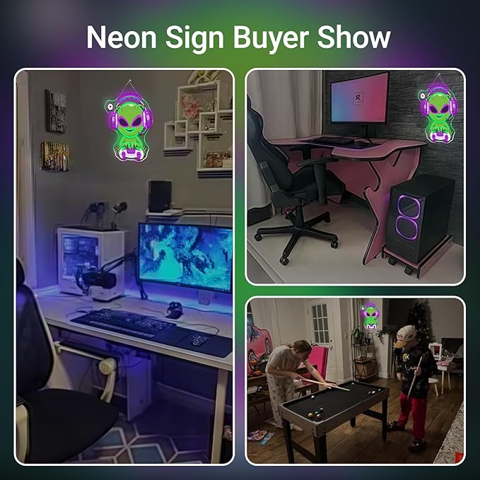 Gamerneon Alien Neon Sign Gaming Neon Signs for Wall Decor Game Room LED Light for Man Caves Zone Club Gamer Lover Teens Bedroom Home Boys Gift
