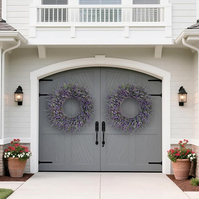 32'' Large Eucalyptus and Lavender Wreath for Front Door, Porch, Window- Artificial Eucalyptus Leaves with Lavender Wreath for Home, Farmhouse Wall Decor- Spring, Summer, Fall, All Seasons (Purple)