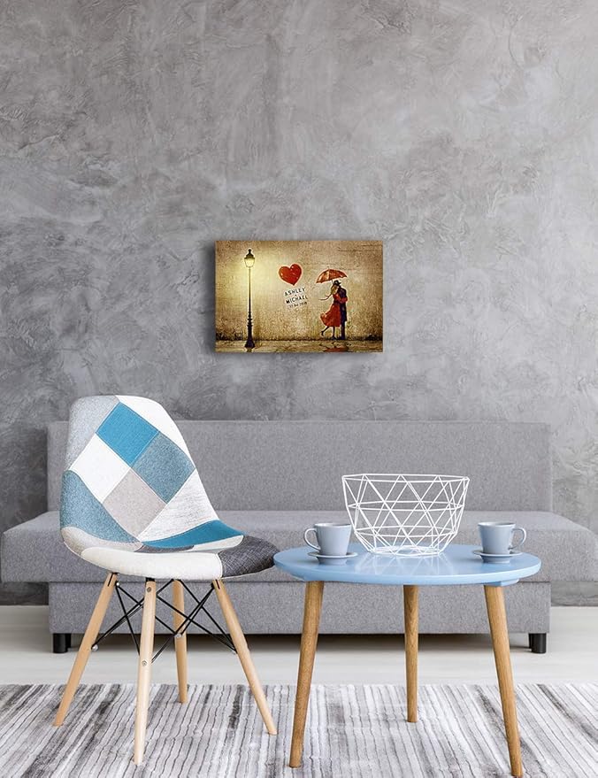 IPIC - Our First Kiss Personalized Canvas Print Artwork for Romantic Anniversary and Wedding gifts;18x12