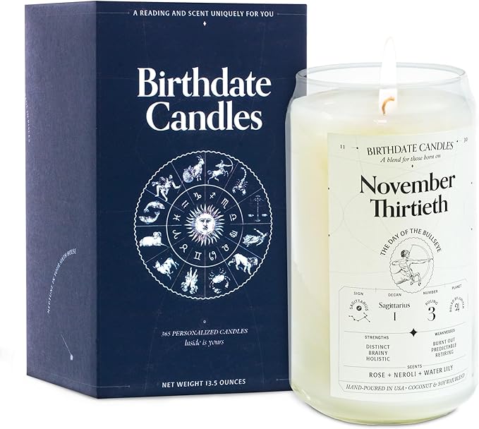 Birthdate Candles, November 30 - Sagittarius Zodiac Scented Candles Birthday Gift - Rose, Neroli & Water Lily Scent - All-Natural Soy & Coconut Wax, 60-80 Hour Burn Time - Made in USA