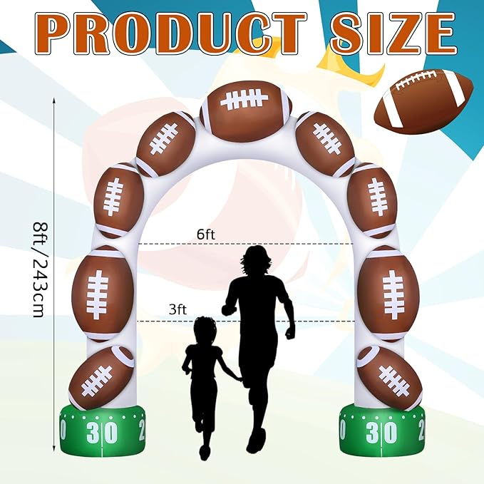 Jenaai 8ft Giant Football Inflatable Arch Blow up Touchdown Inflatable Outdoor Yard Decorations with Built in LED Lights Football Birthday Party Decor for Game Day Tailgate Fans Sports Party Supplies