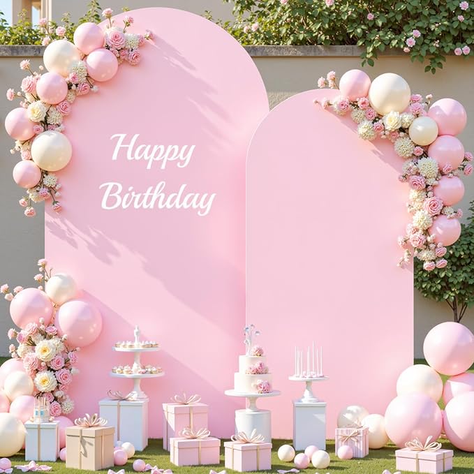 Pink Photo Arch Backdrop Cover Set of 2 for Baby Shower Party 7.2ft and 6ft Arch Covers Stretchy Backdrop Spandex Arch Stand Covers for Girls Birthday Wedding Bridal Shower Background Decorations
