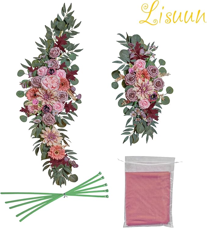 Wedding Arch Flowers, Artificial Flowers for Decoration, 2pcs Flower Swag and 1 pcs Semi-Sheer Chiffon Table Runner Swag for Beautiful Dream Wedding Ceremony Floral Decor - Pack of 3