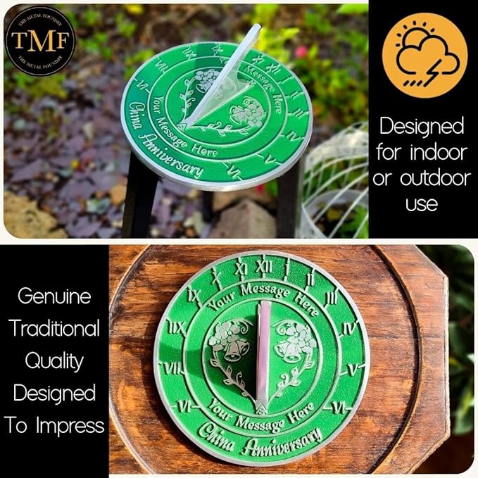 The Metal Foundry Personalized China 20th Large Sundial - Recycled Solid Metal UK Manufactured Home Decor Or Garden Present Idea ForParents, Friends Or Couple On 20 Years Marriage